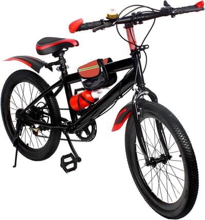 Kinder Mountainbike - Jongens Meisjes Fiets - Buiten Fietsen - Verende Voorvork 7 Versnellingen - 20 Inch Wielmaat - Zwart Rood