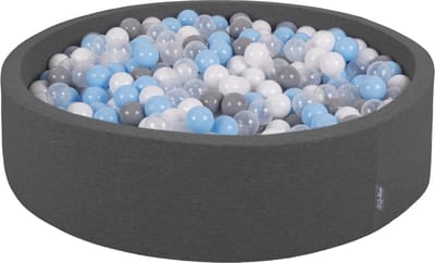 KiddyMoon ballenbad 120x30cm/300 ballen rond groot ballenbad met kleurrijke ballen voor baby's kinderen, donkergrijs: grijs/wit/transparant/babyblauw