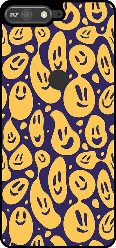 Smartphonica Telefoonhoesje Geschikt voor Huawei Y6 Prime (2018) met smiley opdruk - TPU backcover case emoji design - Paars Geel geschikt voor Huawei Y6 (2018)