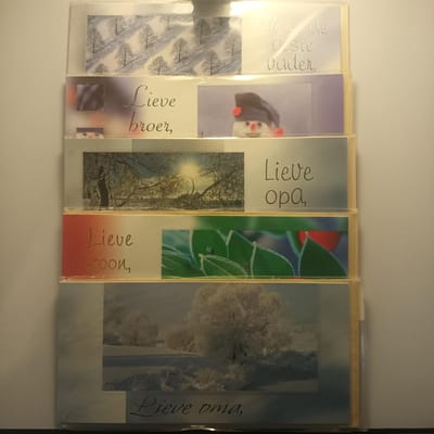 5 Kerst Nieuwjaar Wenskaarten - Speciale Tekst Kaart Vader Opa Oma Broer Zoon - Kerstmis - Christmas - Weihnachten - Noel - Rechthoek 10x21cm - Met Envelop - 5 Motieven - Hallmark