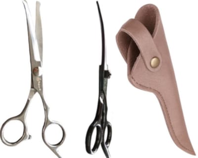 Professionele Hondenschaar – Ergonomisch Krom – Trimschaar – Voor Vacht- & Pootverzorging – RVS – Inclusief Luxe Lederen Etui – 16,5 cm – Brons