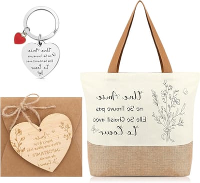 Vriendinnen Cadeauset met Jute Tassen, Sleutelhanger en Houten Wenskaart voor Verjaardag, Kerst en Valentijn