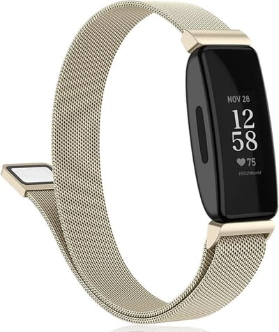 Stravo Luxe Milanese bandje - Champagne - geschikt voor Fitbit Inspire/HR/2 - RVS Milanees - Small