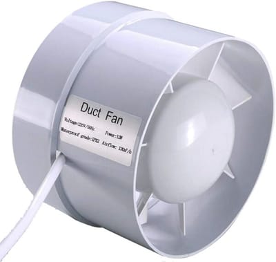 Inline afvoerventilator 100 mm voor luchtcirculatie in badkamers, keukens en kassen