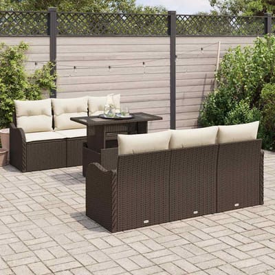 vidaXL - Tuinbank - Set - 7 - st - 6-Aantal - zitplaatsen - Bruin - Poly - Riet