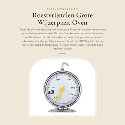 Dailygoods - Roestvrijstalen Grote Wijzerplaat Oven Thermometer - Keuken Koken Meten - Hittebestendig - Duurzaam Keuken Gereedschap - Nauwkeurig meten...