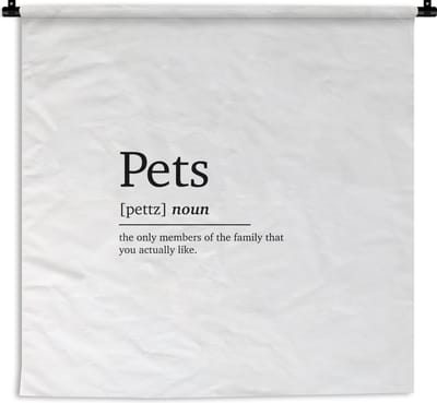 Wandkleed - Wanddoek - Huisdieren definitie - Quotes - Spreuken - Pets - Woordenboek - 180x180 cm - Wandtapijt