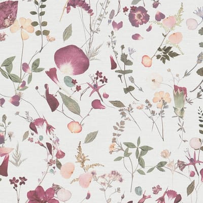 Bloemen behang Profhome 397461-GU vliesbehang hardvinyl warmdruk in reliëf licht gestructureerd met bloemmotief mat wit violet roze groen 5,33 m2