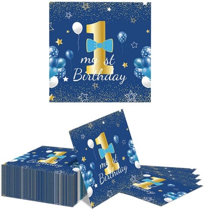 Dailygoods- Papieren Servetten 40 Stuks - Decoratie 1e Verjaardag - Gekleurd Blauw - 33x33cm - Verjaardagsservetten - Betoverende Mijlpaal - Feestservetten