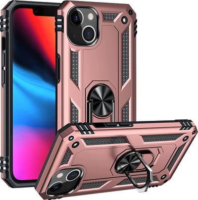 Anti-Shock Hybrid Ring Armor Hoesje Geschikt voor: iPhone 13 - rosegoud