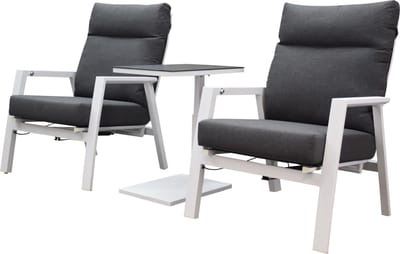 Vegas Tracy lounge balkonset 3 delig verstelbaar wit aluminium