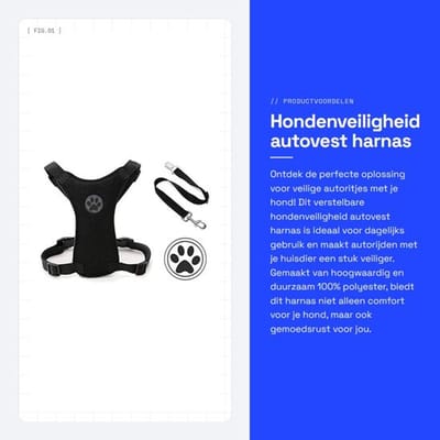 Hondenharnas Verstelbaar - Hondenveiligheid Auto Harnas - Mesh Materiaal - Duurzaam Lichtgewicht - Ademend en Comfortabel - D-ring Sluiting - Hondengordel