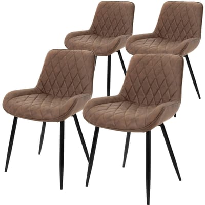 Eetkamerstoel set van 4 diamond quilting bruin kunstleren bekleding met metalen poten & hoge rugleuning incl. montagemateriaal ML-Design