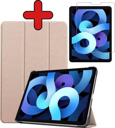 Hoesje - Geschikt voor Apple iPad Air 5 (2022) - 10.9 inch - 5e Generatie - M1 - Met Screenprotector - Hardcover Book Case - Trifold Bookcase Hoes - Hard Cover - Tablethoes - Goud