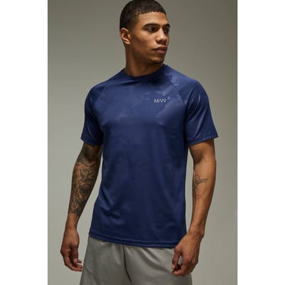 Heren Active Regular Camo Raglan Performance T-shirt | Navy | Size XS