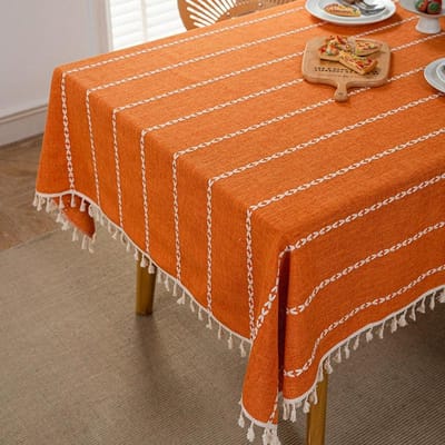 Hemstitched Borduurde Gestreepte Boho Tafelkleed, Zwaar Boeren Burlap Tafelkleed, Kreukbestendig Wasbaar Tafelkleed 90x90cm