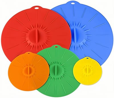 Famanu - Siliconen deksels, potten, pannen, kopjes en magnetron, voedselafdekkingen, combo, toegelaten / vacuüm deksel met zuigeffect, voor keuken, 5-delige set, willekeurige kleur