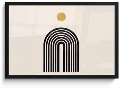 Poster in lijst - Fotolijst 60x40 cm - Posters - Minimalistisch - Zwarte boog - Gouden cirkel - Posterlijst zwart - Decoratie - Wanddecoratie woonkamer - Muurdecoratie slaapkamer