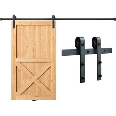 VEVOR 244cm Schuifdeurbeslag J-vormig schuifdeursysteem met 2-delige rails Draagvermogen van 150 kg Looprail Ideaal voor schuifdeuren met een deurdikte van 32-45 mm en een deurbreedte van 1,12-1,32 m