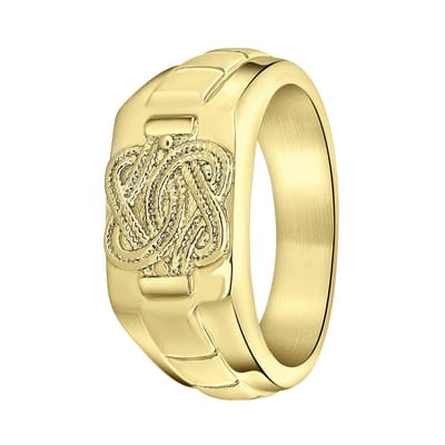 Lucardi Heren Gerecycled stalen goldplated ring surinaamse mattenklopper - Ring - Staal - Goudkleurig - 18 / 57 mm