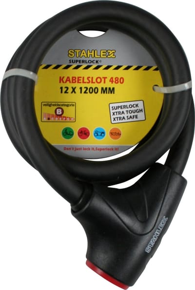 Stahlex Kabelslot - Multifunctioneel - Spatwaterdicht - Slagvast - 1,2 meter - Mat Zwart