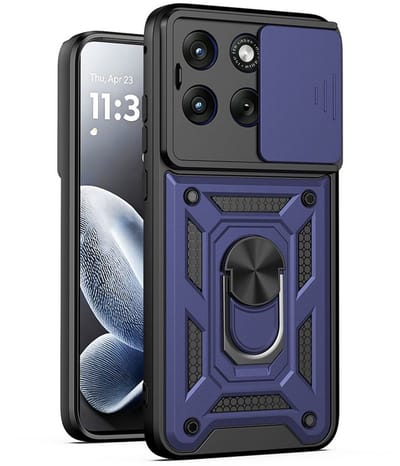 MobyDefend Hoesje - Geschikt voor Motorola Edge 70 Fusion - Pantsercase Met Draaibare Ring - Blauw