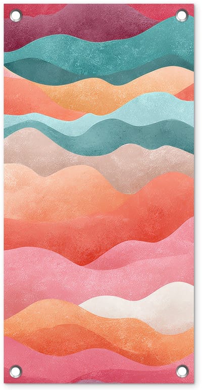 Tuinposter 30x60 cm - Tuindecoratie Golven - Kleurrijk - Abstract - Poster voor in de tuin - Buiten decoratie - Schutting tuinschilderij - Tuindoek muurdecoratie - Wanddecoratie balkondoek