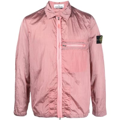 Stone Island Zomer 23 Nylon Meta Serie Effen Kleur Metaalachtig Nylon Lange Mouw Rits Borstband Jas Heren jassen Roze 781510919-V0080 M pink