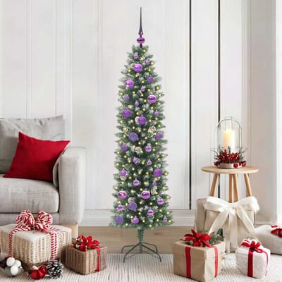 vidaXL Kunstmatige slanke kerstboom Groen en Wit 150 cm