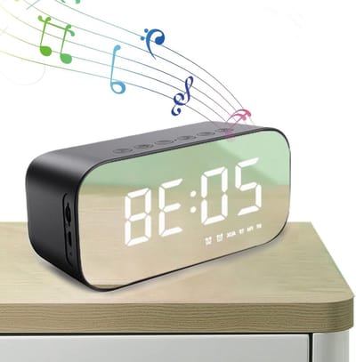 Wekkerradio met luidspreker - Digitale klok radio - Muziek en alarm - Draadloze verbinding - 17 cm breed - Zwart