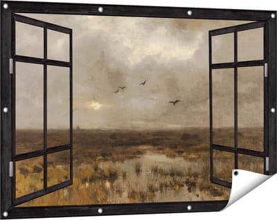Gards Tuinposter Doorkijk Het Moeras - Anton Mauve - 120x80 cm - Tuindoek - Tuindecoratie - Wanddecoratie buiten - Tuinschilderij