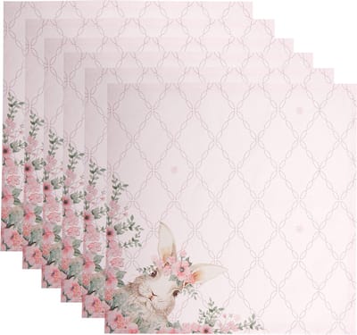 Clayre & Eef Servetten Katoen Set van 6 40x40 cm Roze Katoen Konijn