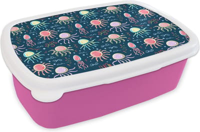 Broodtrommel Roze - Lunchbox - Brooddoos - Design - Dieren - Kwallen - 18x12x6 cm - Kinderen - Meisje