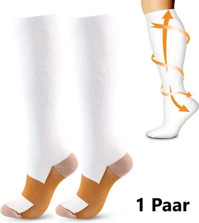 Sport Sokken I Hardloop Sokken I Hardlopen I Fitness Sokken I Koper Compressie Kousen I Steunkousen I Vliegtuigsokken I Maat L/XL (40-47) I Wit