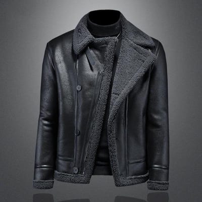 Manteau d'hiver pour homme, veste en cuir d'agneau à col épais, veste chaude en coton pour moto 4XL noir