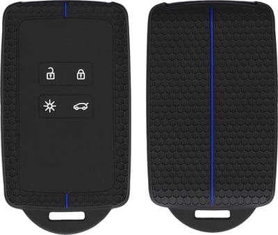 kwmobile siliconen autosleutel hoesje geschikt voor Renault 4-knops Smartkey autosleutel (alleen Keyless Go)- Met sleutelhanger oog - Hoesje met honingraat ontwerp in zwart / blauw