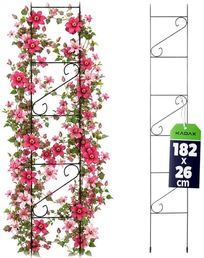 KADAX Trellis, klimhulp van staal, klimhulp voor tuin, planten, rozen, klimplanten, plantenrooster, klimladder, weerbestendige latwerk, decoratie, vrijstaand, zwart, hoogte: 180 cm