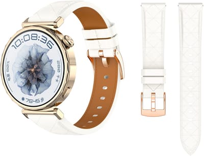 Stravo 18mm Luxe Slank Leren Horlogebandje – Echt Lederen Bandje met Diamantpatroon – Geschikt voor Garmin Vivoactive 4s / Vivomove 3s / Venu 2s / Venu 3s / Forerunner 255s / Forerunner 265s / Venu 4 41mm & Huawei GT 6 (41mm) - Wit