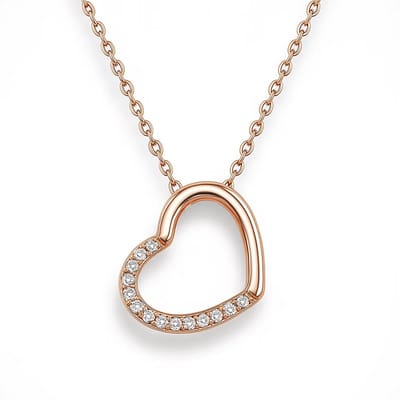 Ketting Rosegoud Hartje met Zirkonia - Zilver 925 Rosegoud ketting - Zilveren Ketting Hart Met Zirkonia Rousgoud kleur - Amona Jewelry