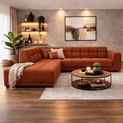 Dimehouse Hoekbank met lounge koper bouclé stof Nova - links - Stof - Scandinavisch & Basic - 270 x 219 x 76 cm