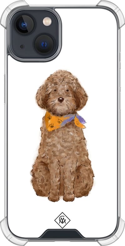 Casimoda® hoesje - Geschikt voor iPhone 13 Mini - Labradoodle - Shockproof case - Extra sterk - TPU/polycarbonaat - Bruin/beige, Transparant