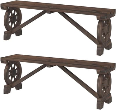 Tuinbanken 2 stuks - Houten bankje buiten - Ontspannen in de tuin - Massief vurenhout frame