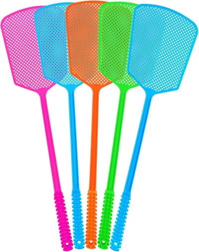 Vliegenmeppers - 5 Stuks plastic handmatige vliegenmeppers - vliegenmeppers met lange steel - plastic - grote insectenmeppers - voor binnen- en buitengebruik - anti insecten middelen - Ophangbare - Vliegen Meppen - Tegen Vliegen & Insecten