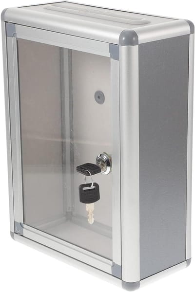 Allecto Plus - Buitenbrievenbus met slot voor kantoor en donaties - RVS - Briefkaarten opmerkingen tombola container - 85 characters.