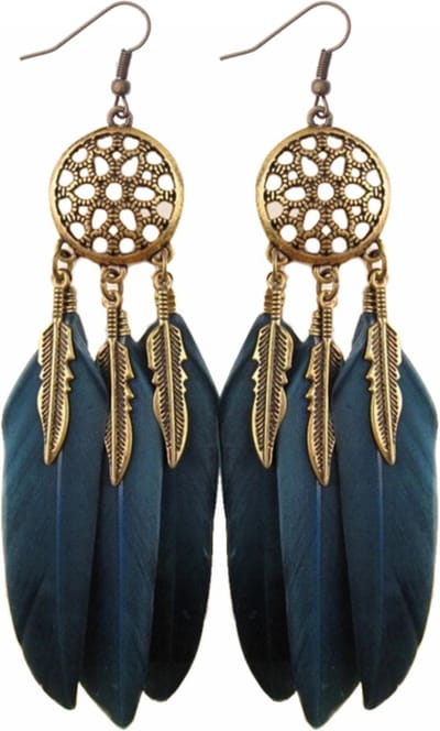 Fako Bijoux® - Oorbellen - Veren - Dromenvanger - Rond - Blauw