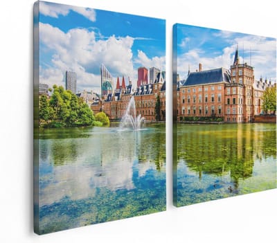 Artaza Canvas Schilderij Tweeluik Binnenhof met het Hofvijver in Den Haag - 120x80 - Foto Op Canvas - Canvas Print