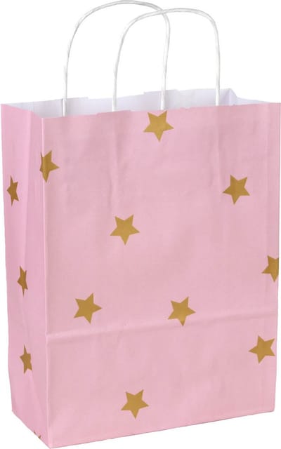 Papieren tasjes 50 stuks - Roze en Goud en Print / Multi colour - A5 18x24x8 - Cadeautasjes - Papieren tasjes met handvat