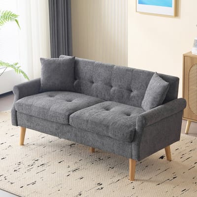 Sweiko Tweezits bank, Modern Design Gestoffeerd Meubilair, Chenille Stof met Dikke Kussens, Grijs