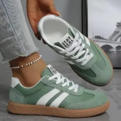 Comfortabele Sneakers voor Dames Mode Gestreept Vetersluiting Sportschoenen Vrouw Casual Ademend Groene Sneakers Grote Maten 39 gray