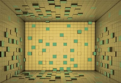 Fotobehang Modern Abstract Squares Green Yellow | XL - 208cm x 146cm | 130g/m2 Vlies